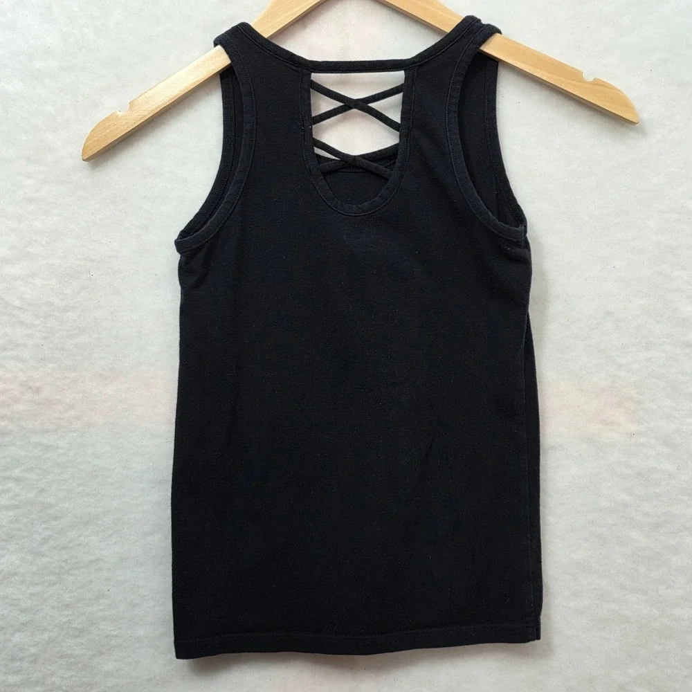Old Navy Girls Black Lattice Neck Fitted Tank Top Size M 8 Sleeveless Jersey